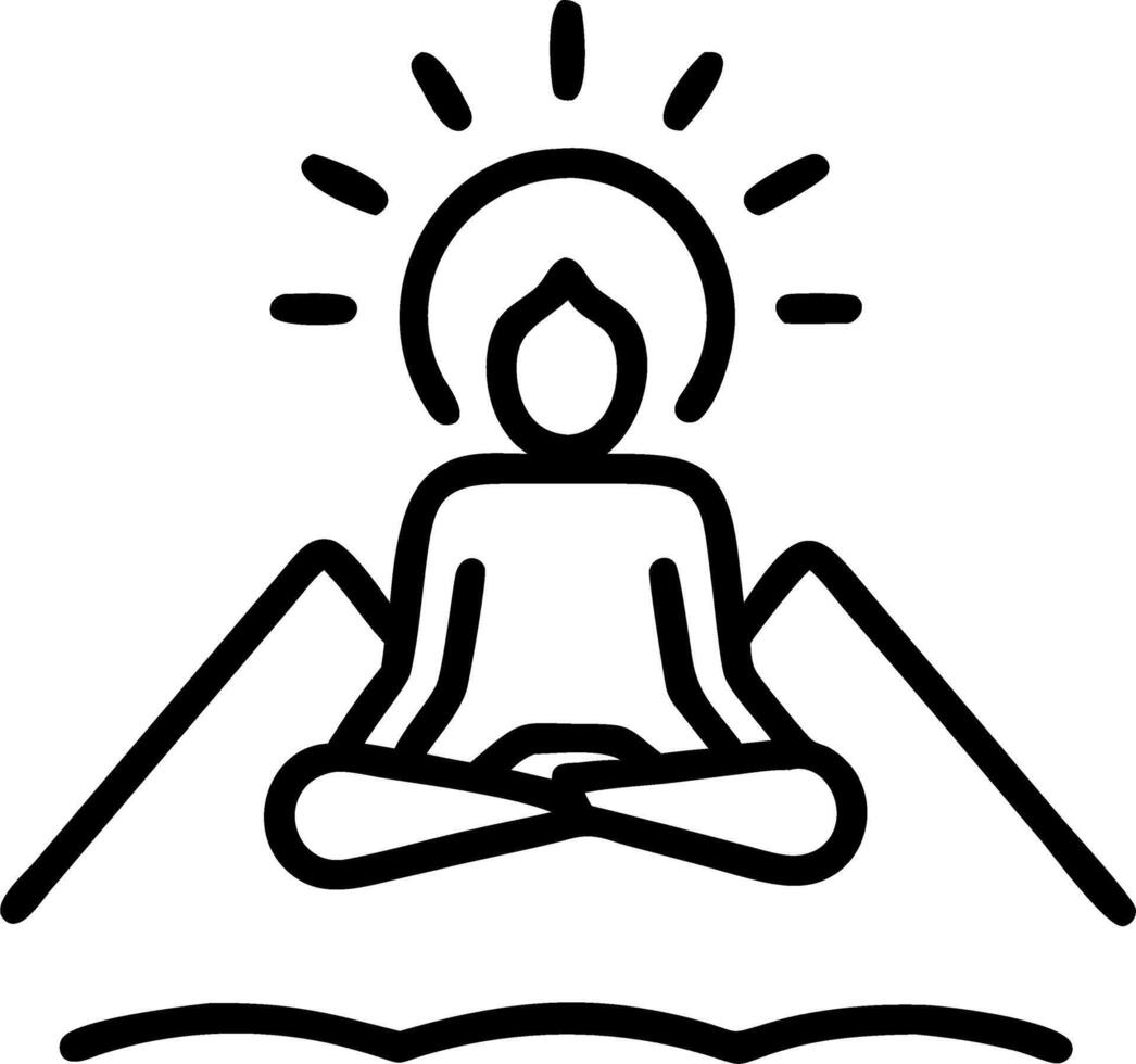 Person meditating atop mountain during sunrise with copy space Set A vector