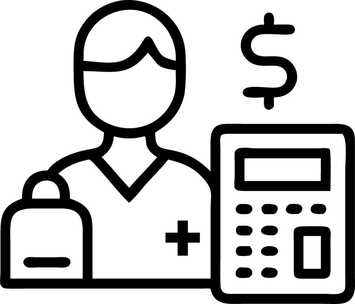 Medical billing specialist calculating costs on bokeh digital art background Set A3 vector