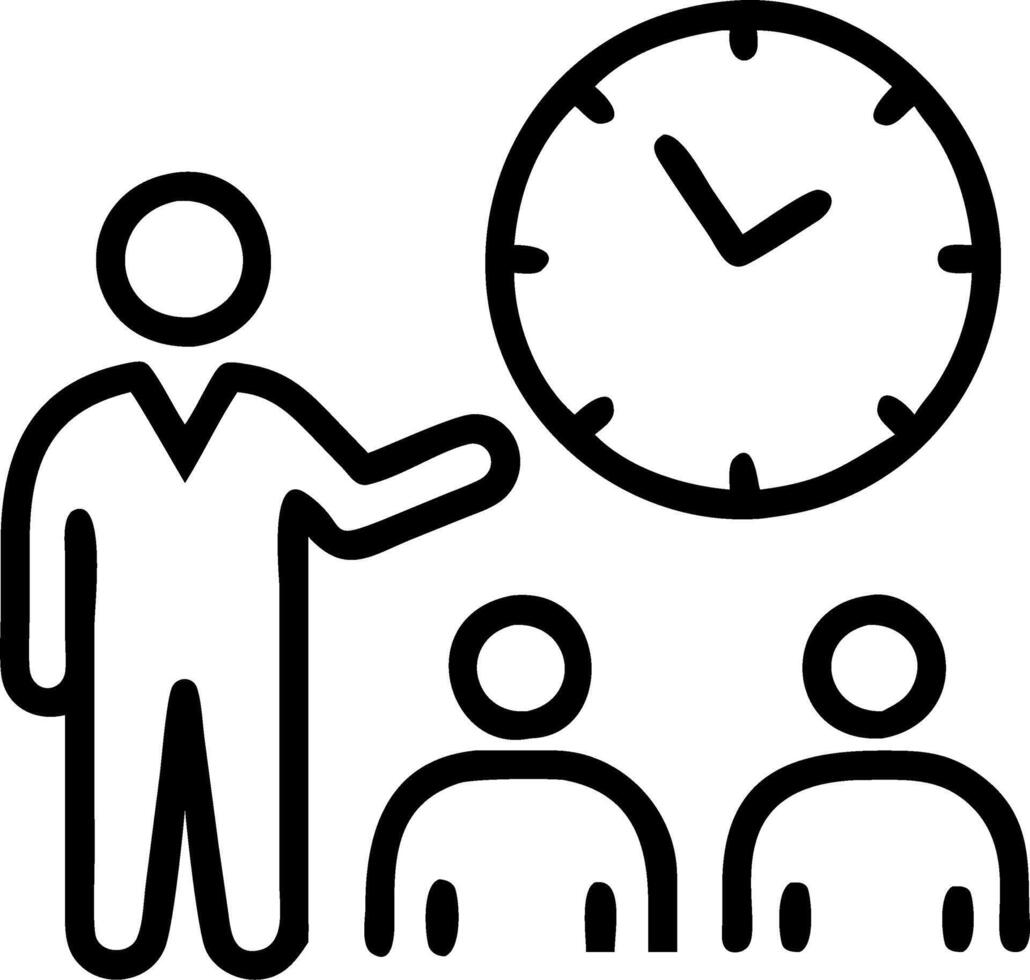 Manager conducting team meeting with wall clock in view Set 2 vector