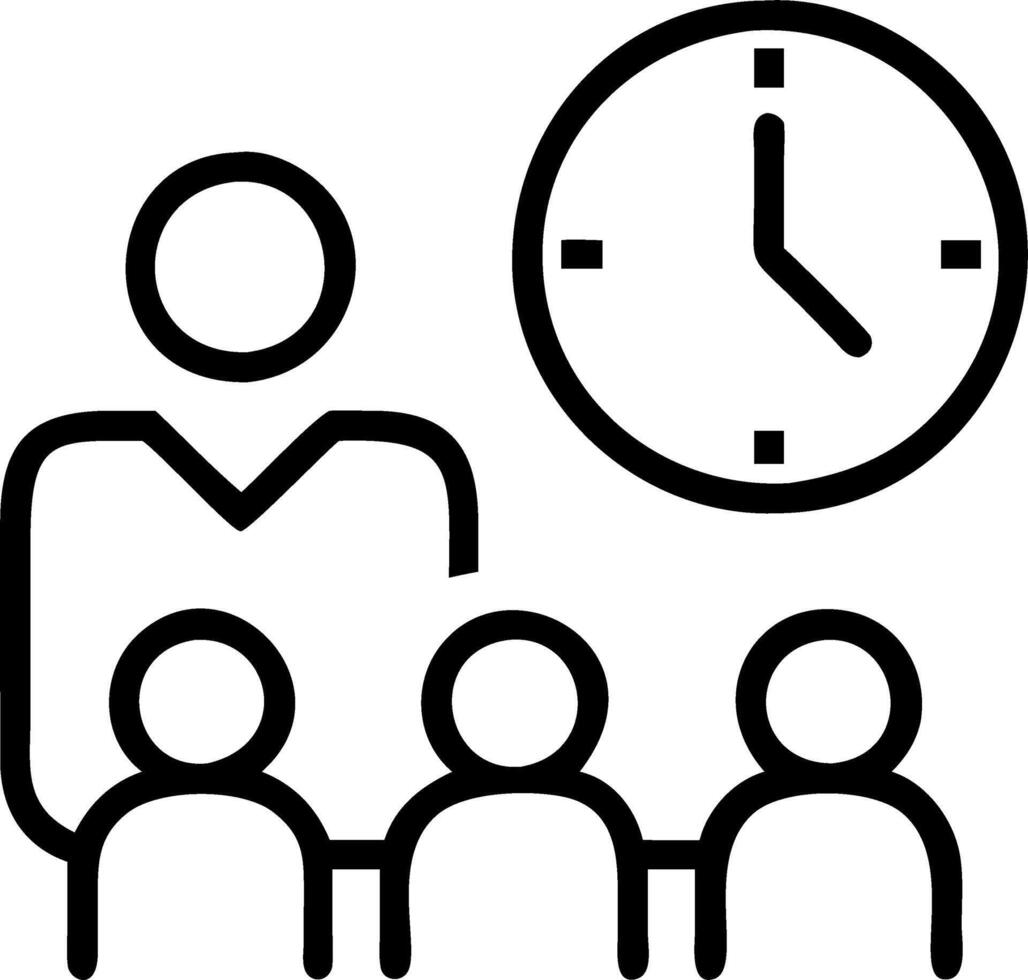 Manager conducting a team meeting with a wall clock in view vector