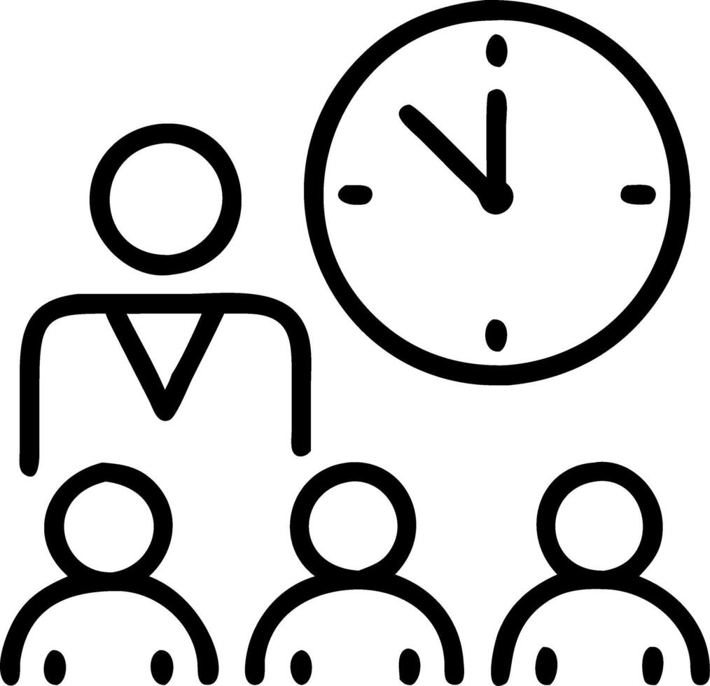 Manager conducting a team meeting with a wall clock in view Set 2 vector