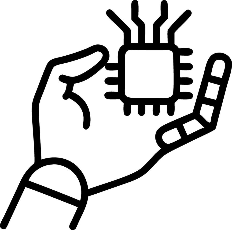 Macro shot of robotic hand holding microchip with copy space Set A vector
