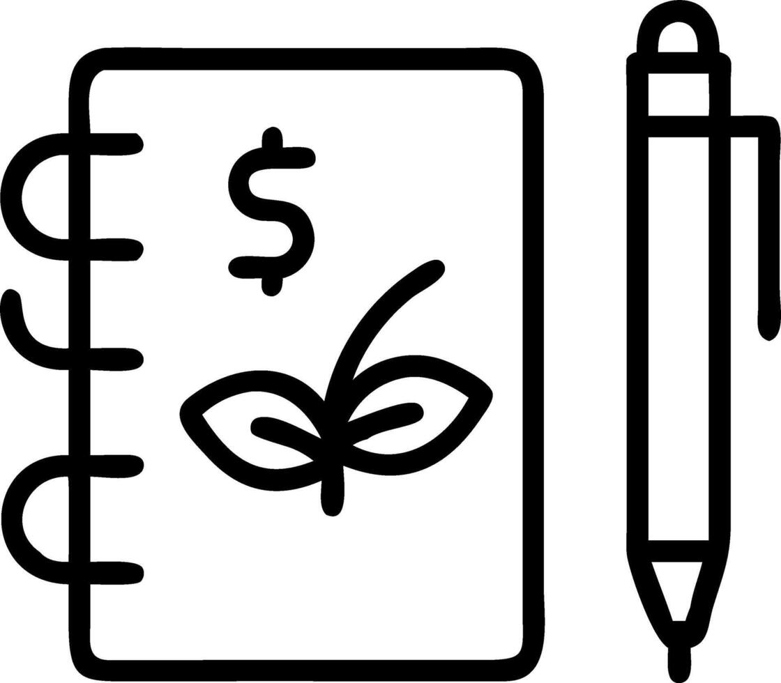 Macro shot of green financial planner pen and eco friendly notebook on desk Set A vector