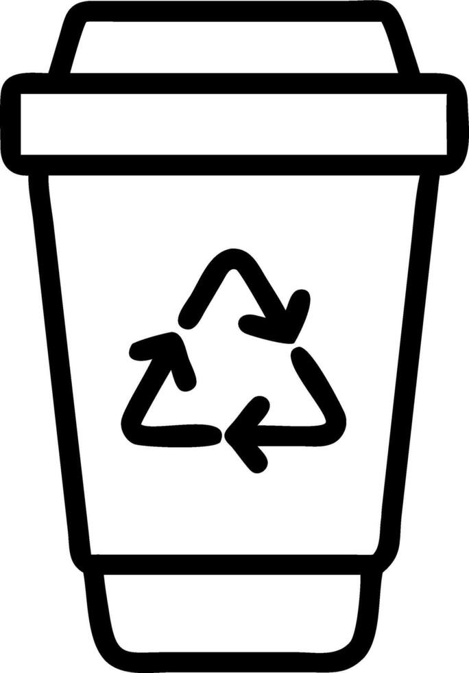 Macro shot of eco friendly coffee cup with recycling symbol on wooden surface Set A vector