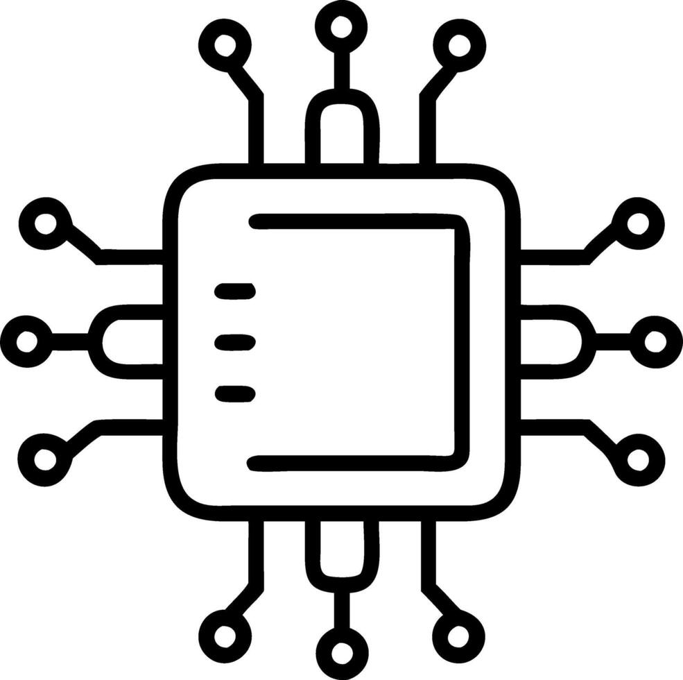 Macro shot of AI powered microchip with intricate circuitry in a lab setting vector