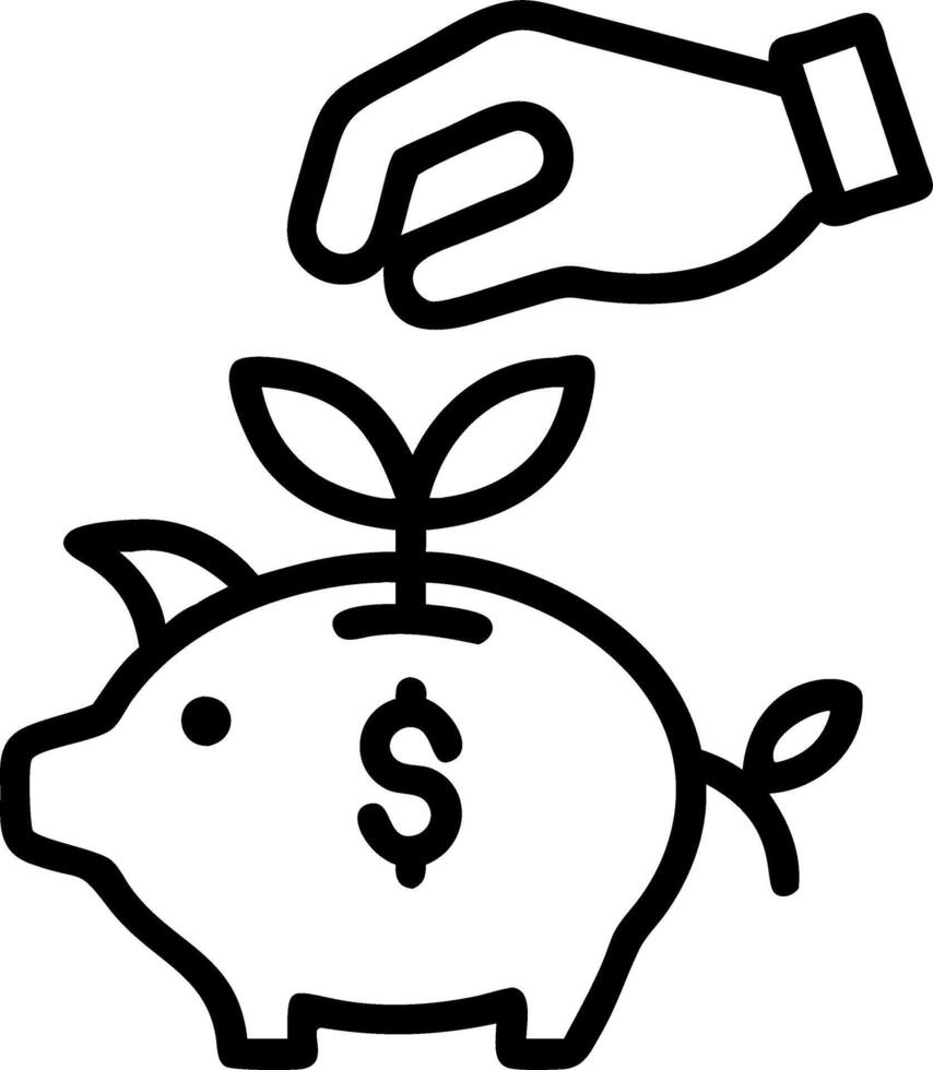 Macro shot of a hand placing a coin into a plant shaped piggy bank vector