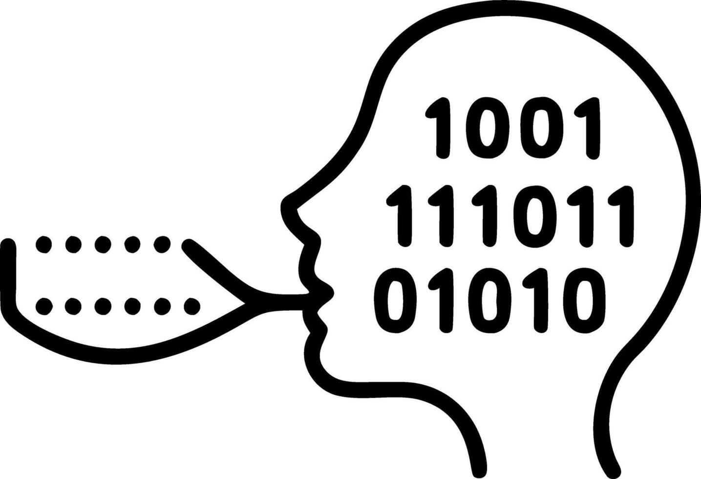 Macro image of a mouth speaking with digital code emerging and copy space vector