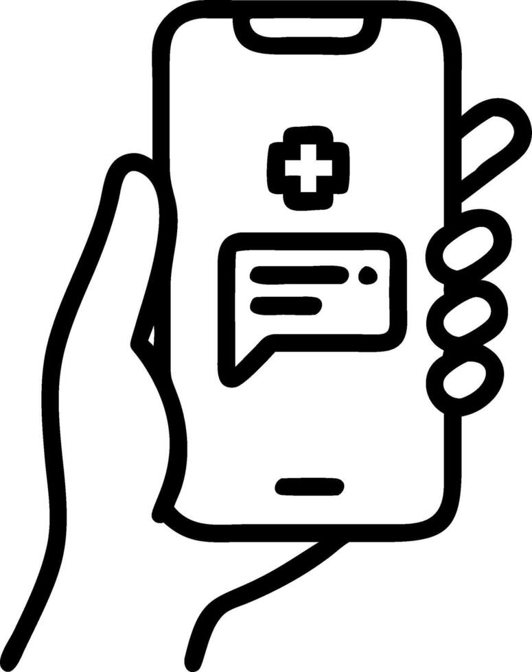 Macro image of a patients hand holding a smartphone with an AI healthcare app vector