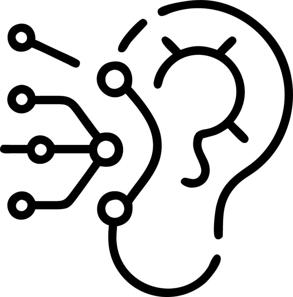 Macro image of a human ear with digital network overlay and copy space vector