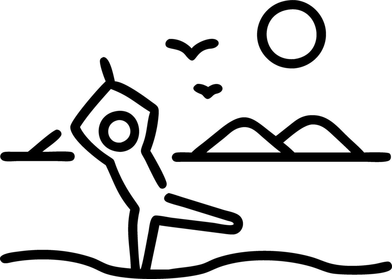 Group yoga session on beach at sunrise with copy space vector