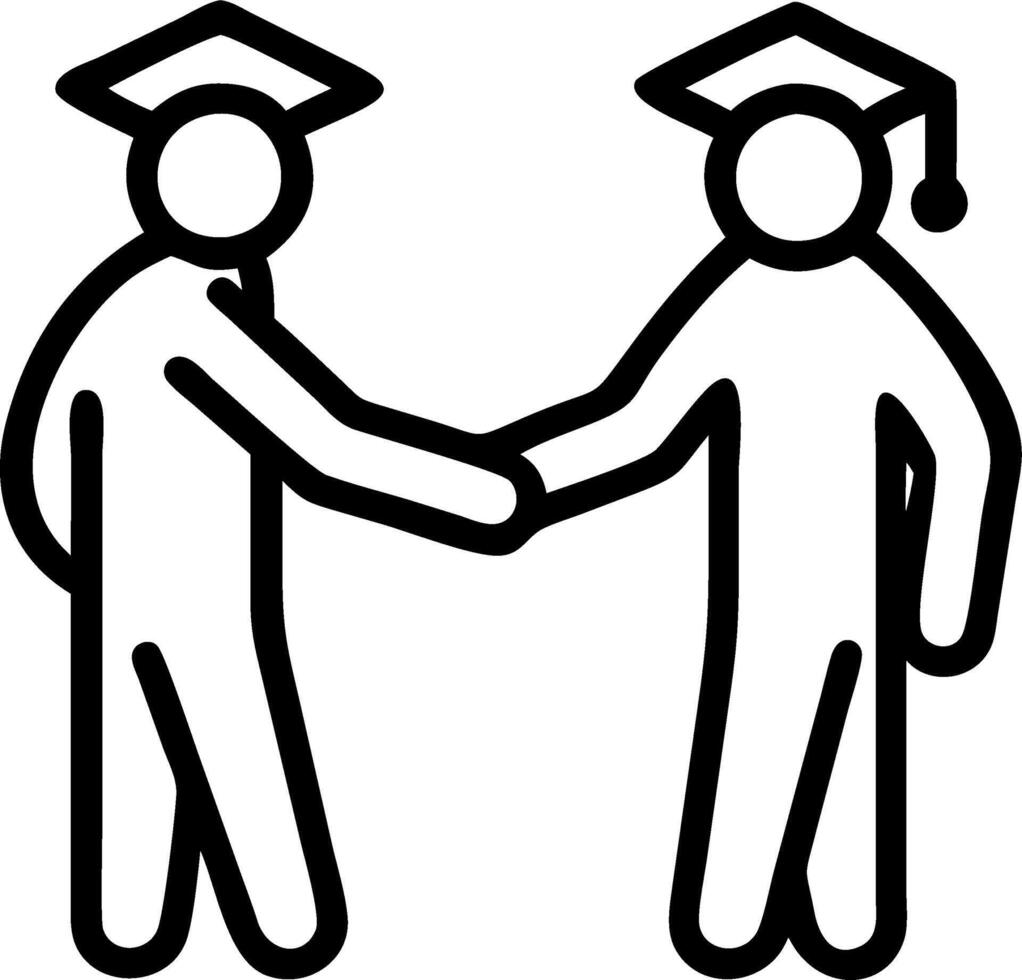 Graduate shaking hands with peer in candid moment copy space on right vector