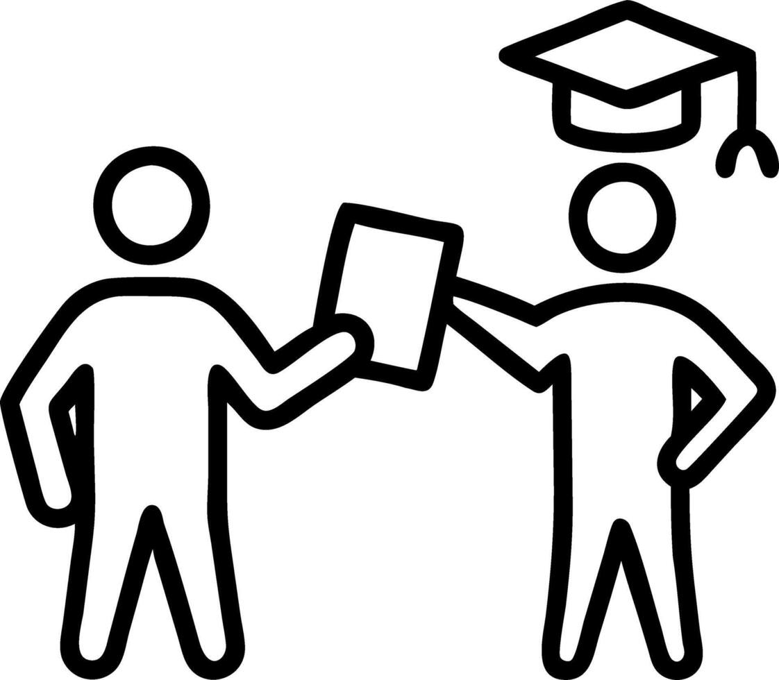 Graduate receiving diploma from professor in candid moment copy space on right vector