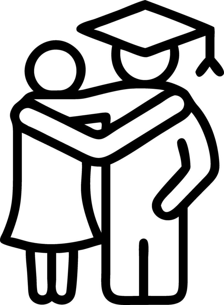 Graduate hugging mentor after ceremony copy space on right vector