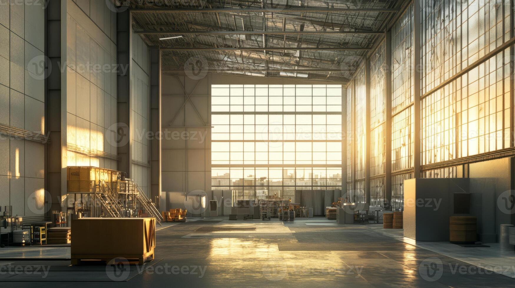 large industrial workshops inside in the sun photo