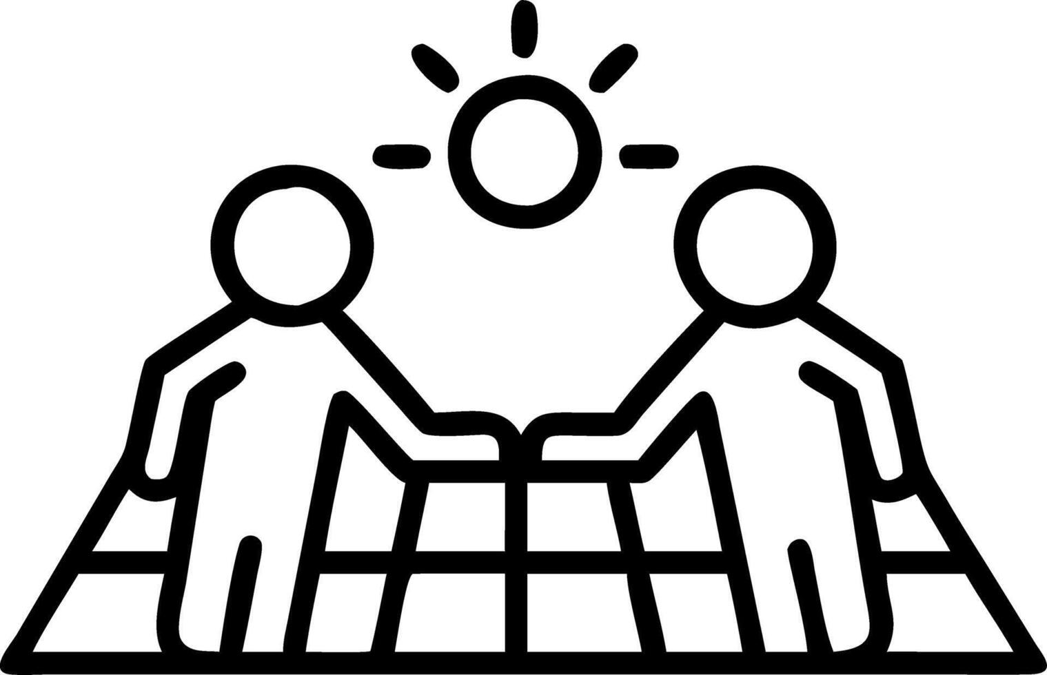 Engineers collaborating on solar panel installation Set A vector