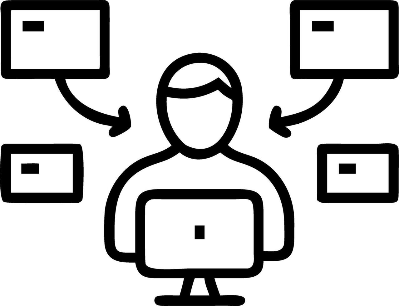 Employee struggling with multiple screens Set A2 vector