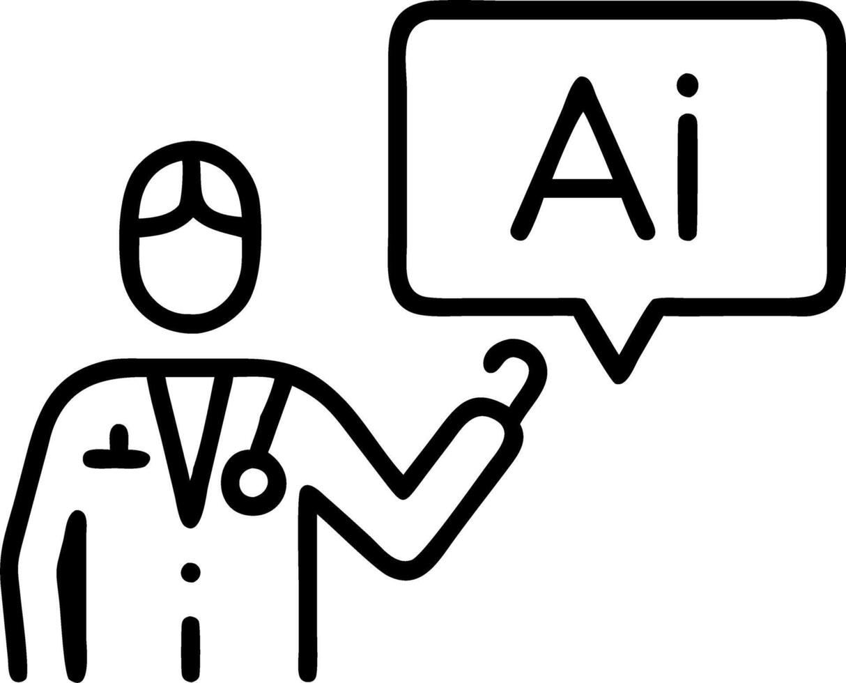 Doctor explaining AI diagnosis tool to medical team Set A vector