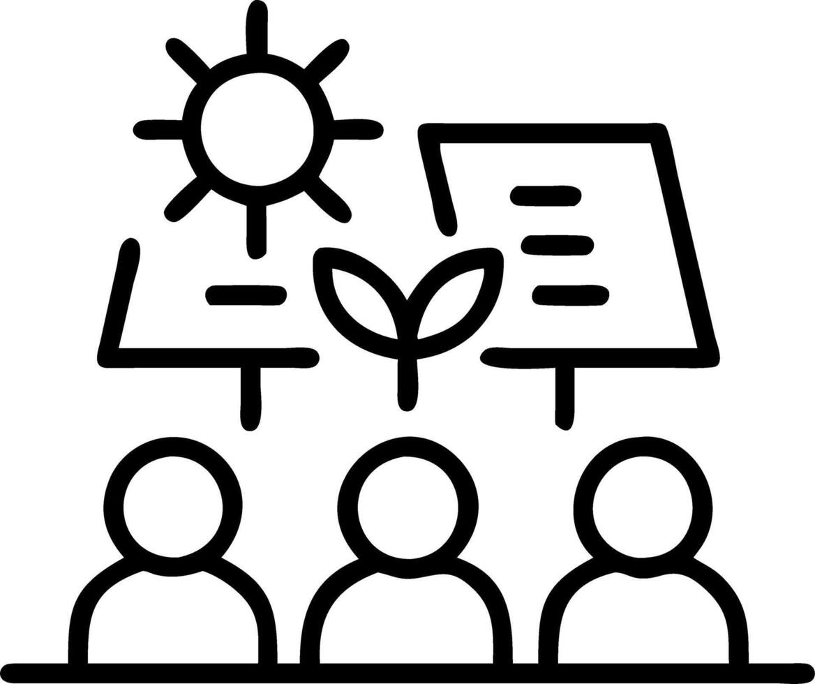 Diverse team participating in a sustainability workshop in a modern office with green elements and ample copy space Set A vector