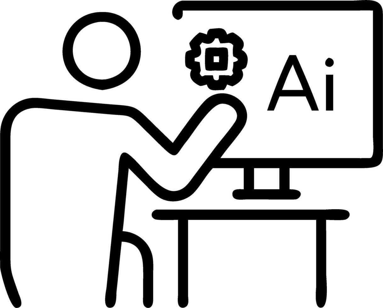 Developer adjusting AI algorithm on desktop in office Set A vector