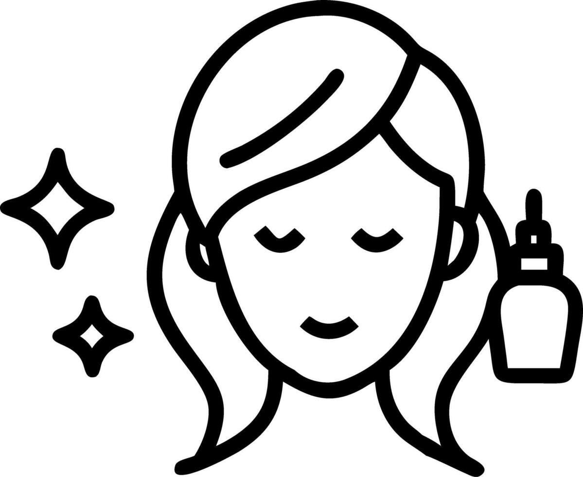 Close up of woman using hair serum with bokeh lights copy space below vector