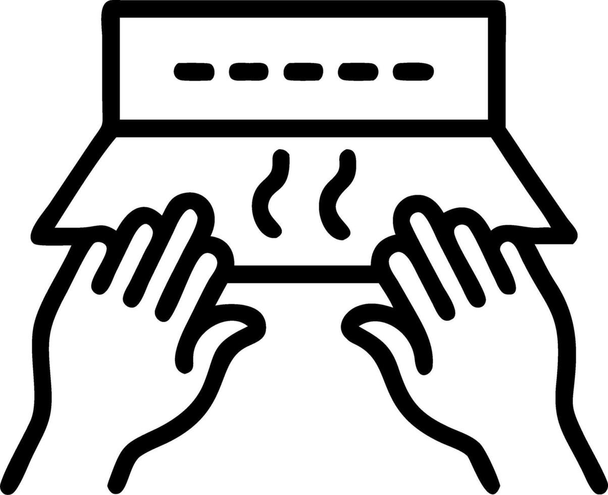 Close up of hands typing on laptop with coffee cup vector