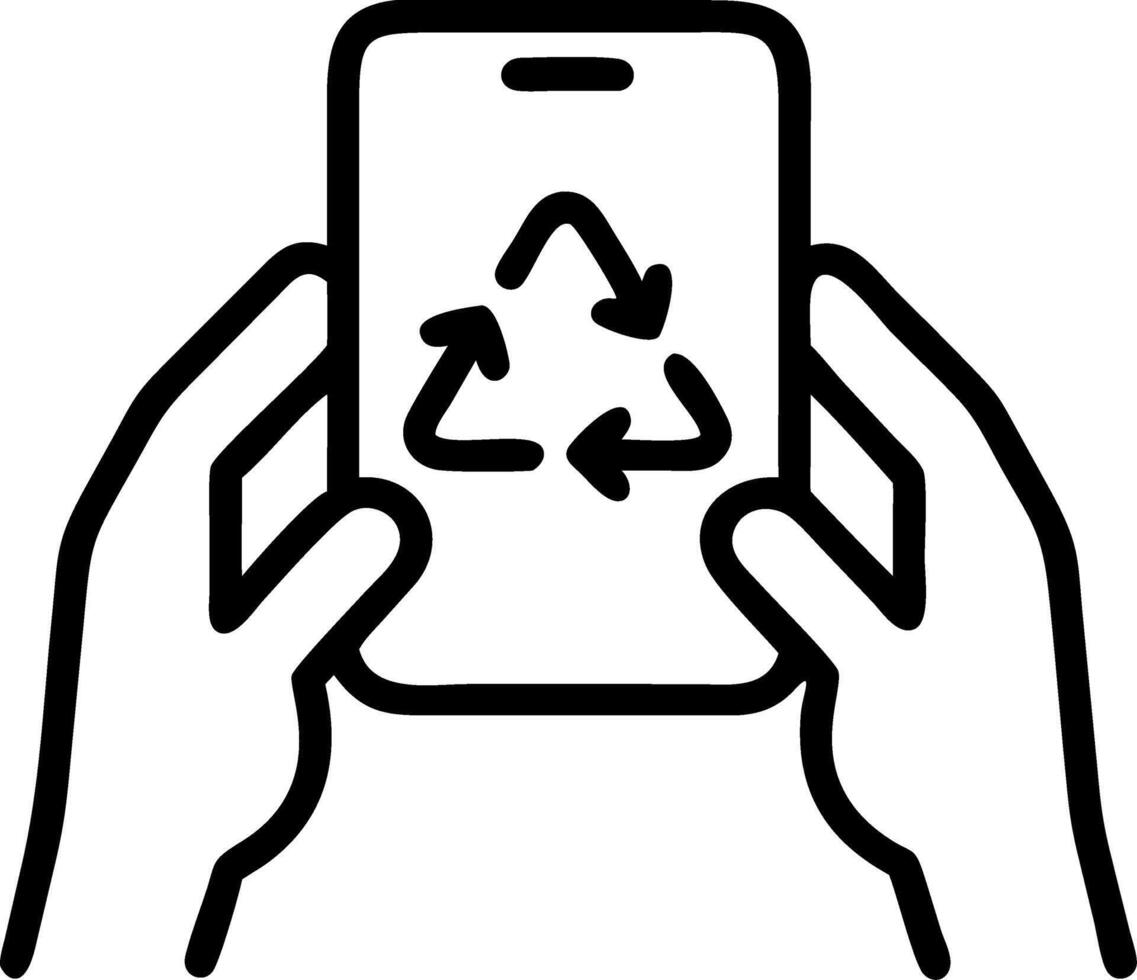 Close up of hands holding a smartphone with a recycling app open symbolizing digital innovation in recycling Set A vector