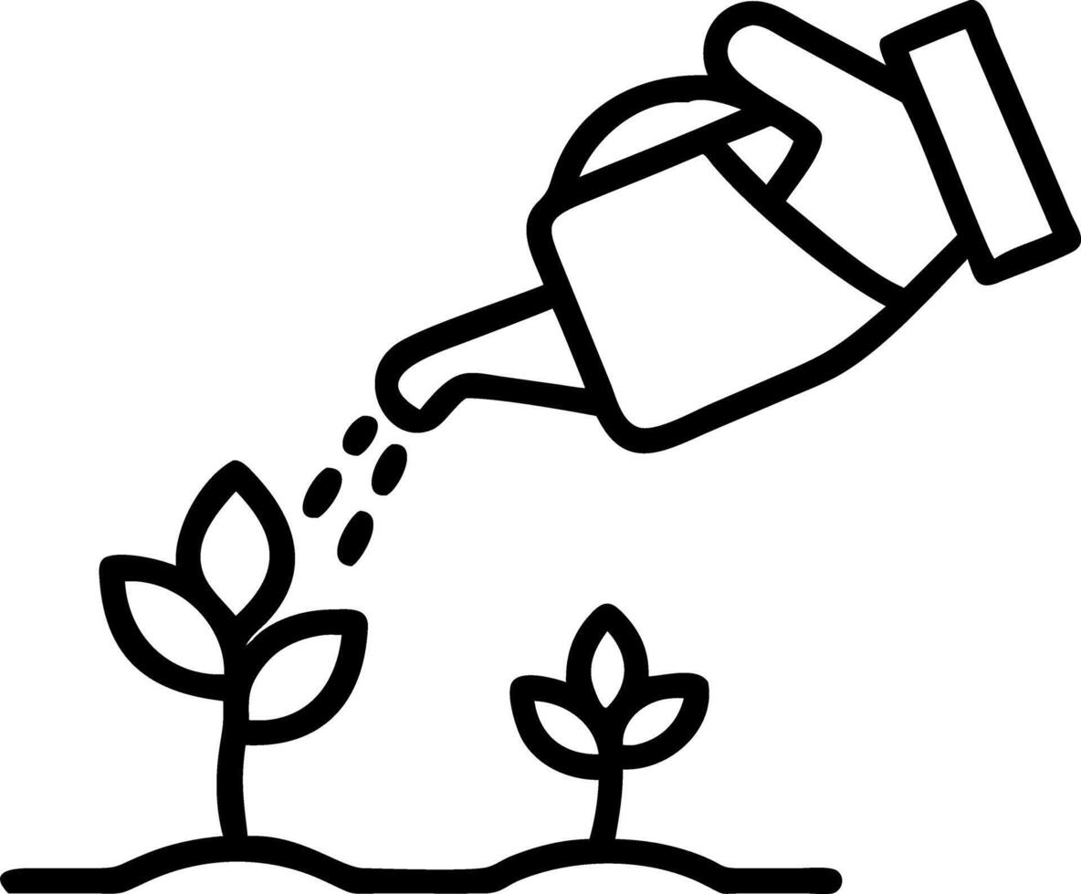 Close up of gardeners hand watering plants with watering can Set A vector