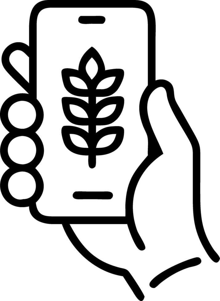 Close up of farmers hand holding smartphone in field Set A vector
