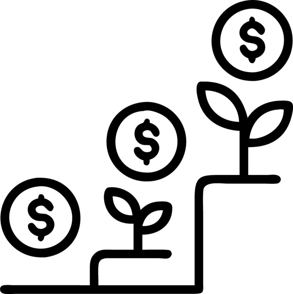Close up of coins arranged as steps leading to a small tree with copy space Set A vector