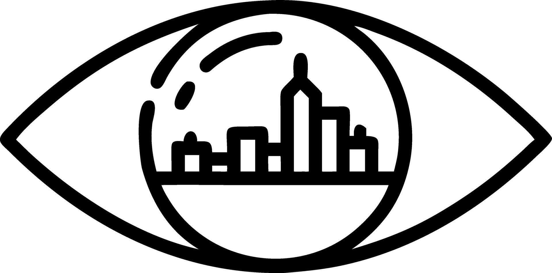 Close up of an eye with a digital cityscape reflected and copy space vector