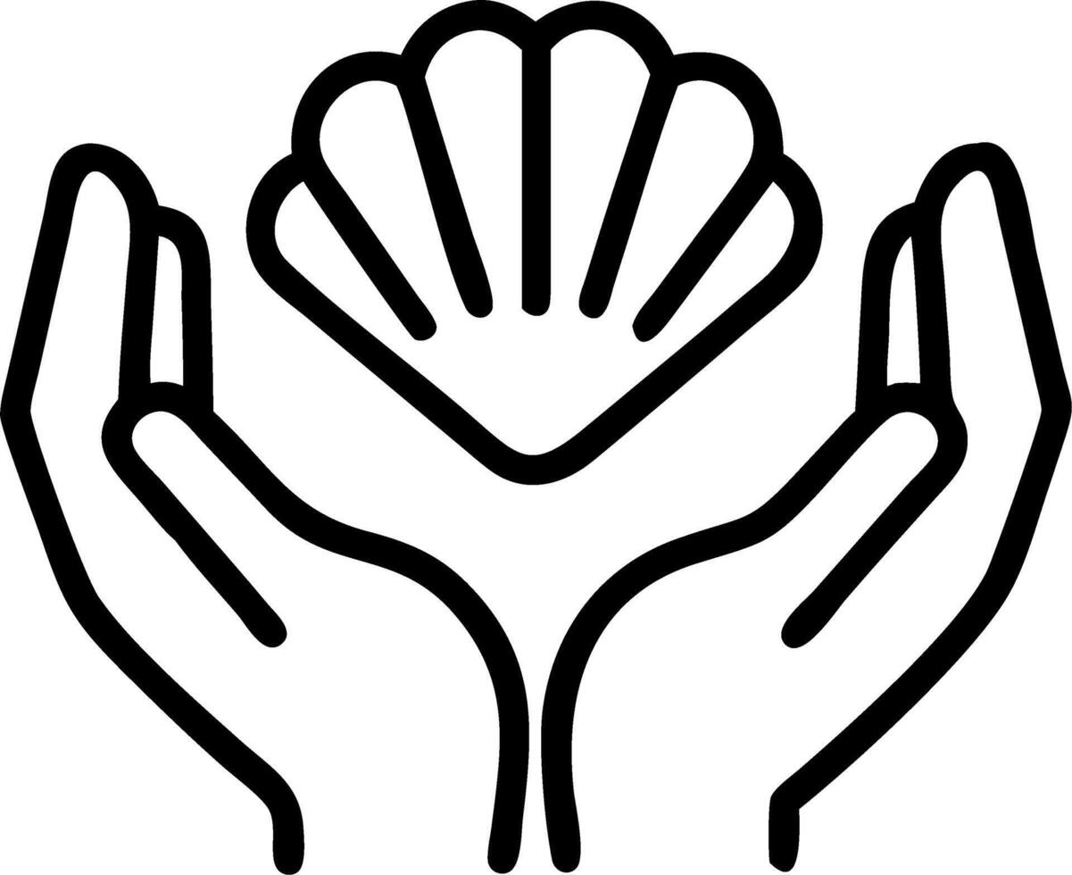 Close up of a persons hands holding a seashell with ocean background and copy space Set A vector