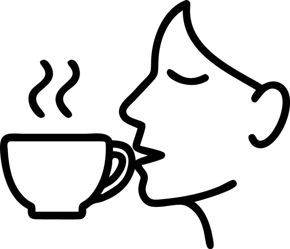 Close up of a person sipping tea outdoors with steam rising and copy space Set A vector