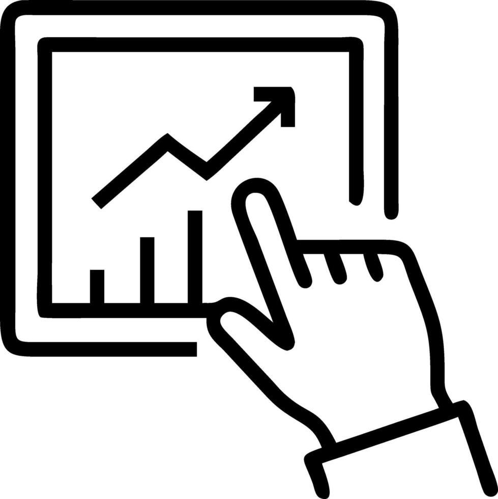 Close up of a managers hand pointing at growth charts on a tablet vector