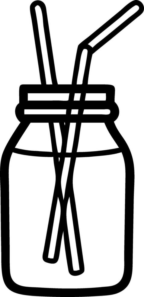 Close up of a glass jar with metal cap filled with reusable bamboo straws Set A vector