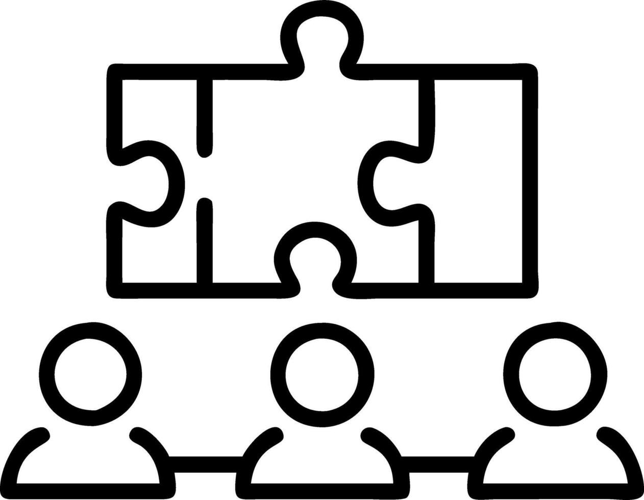 Business team strategizing over puzzle pieces in conference room copy space above Set 2 vector