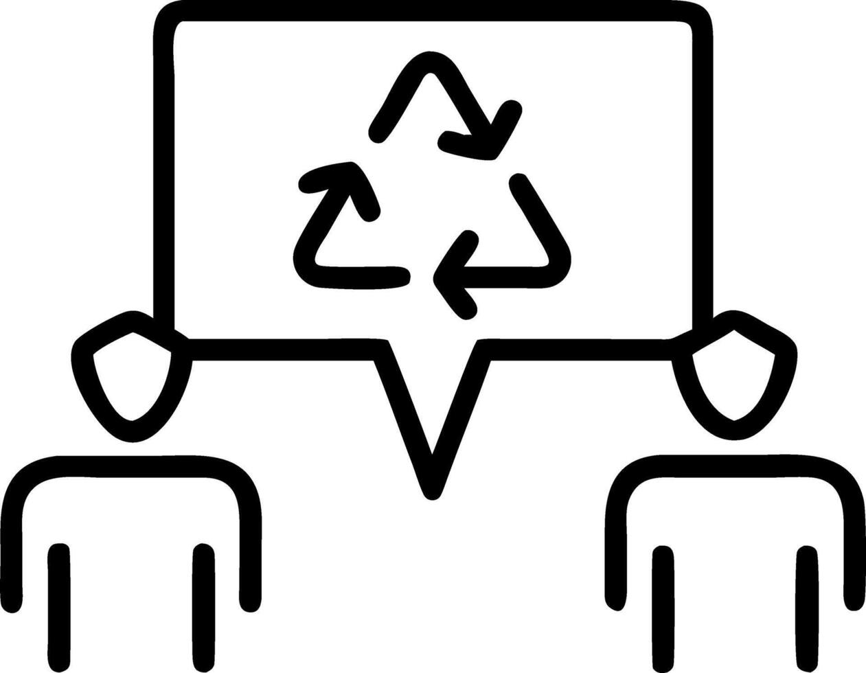 Business team discussing eco friendly packaging solutions with recycling symbols on whiteboard Set A vector