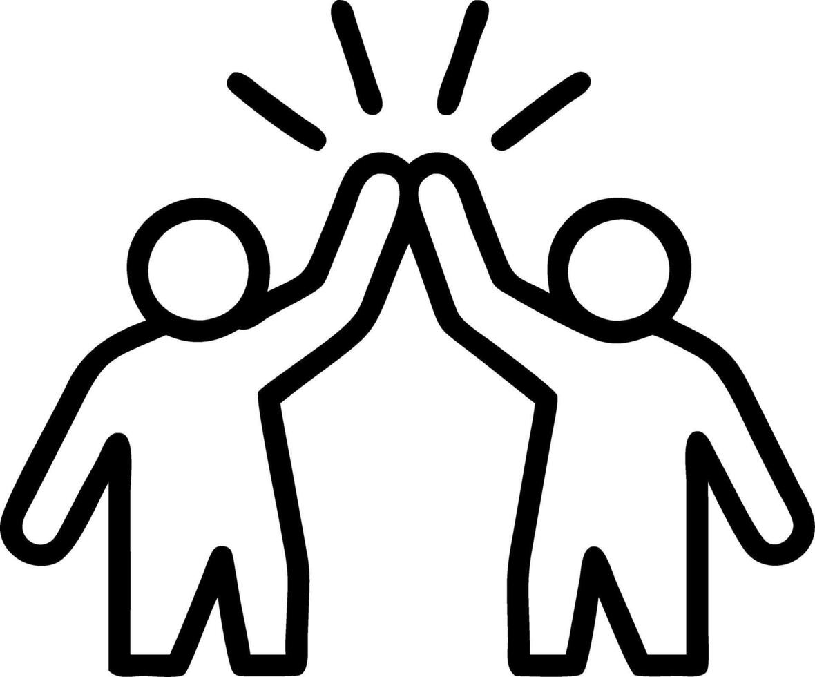 Business team celebrating puzzle success with high fives candid photo copy space below Set 2 vector