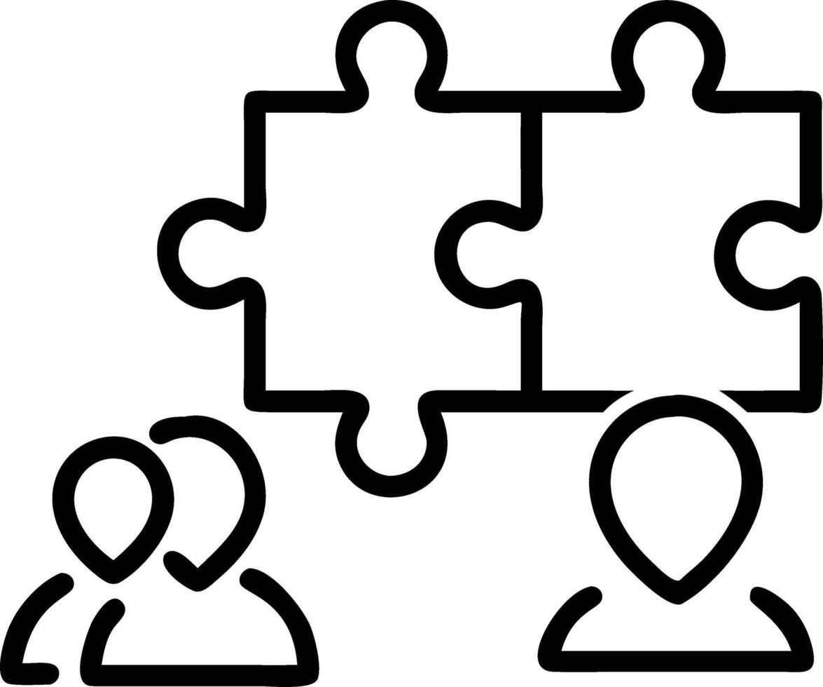Business team brainstorming over puzzle pieces with candid expressions copy space on right vector
