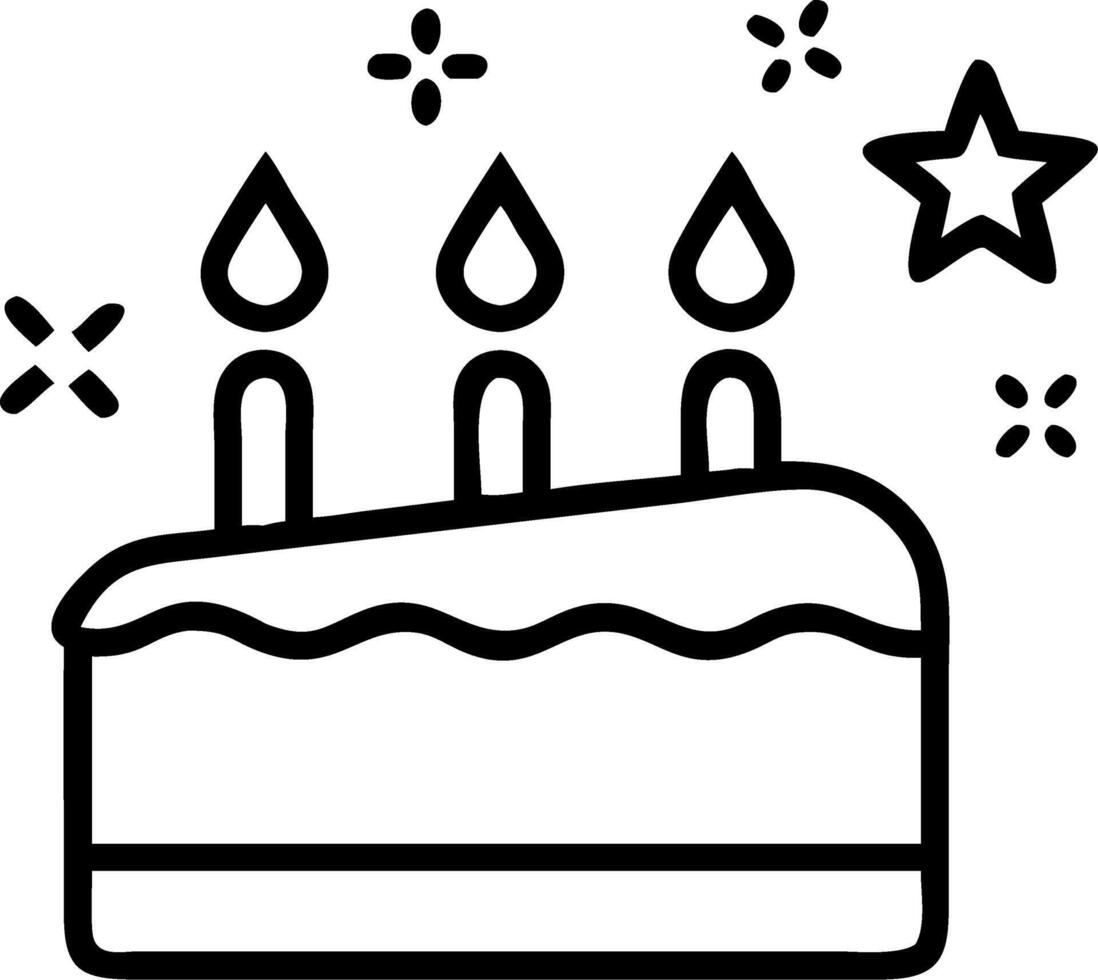 Birthday cake slice with floating candles and stars isolated on white background vector