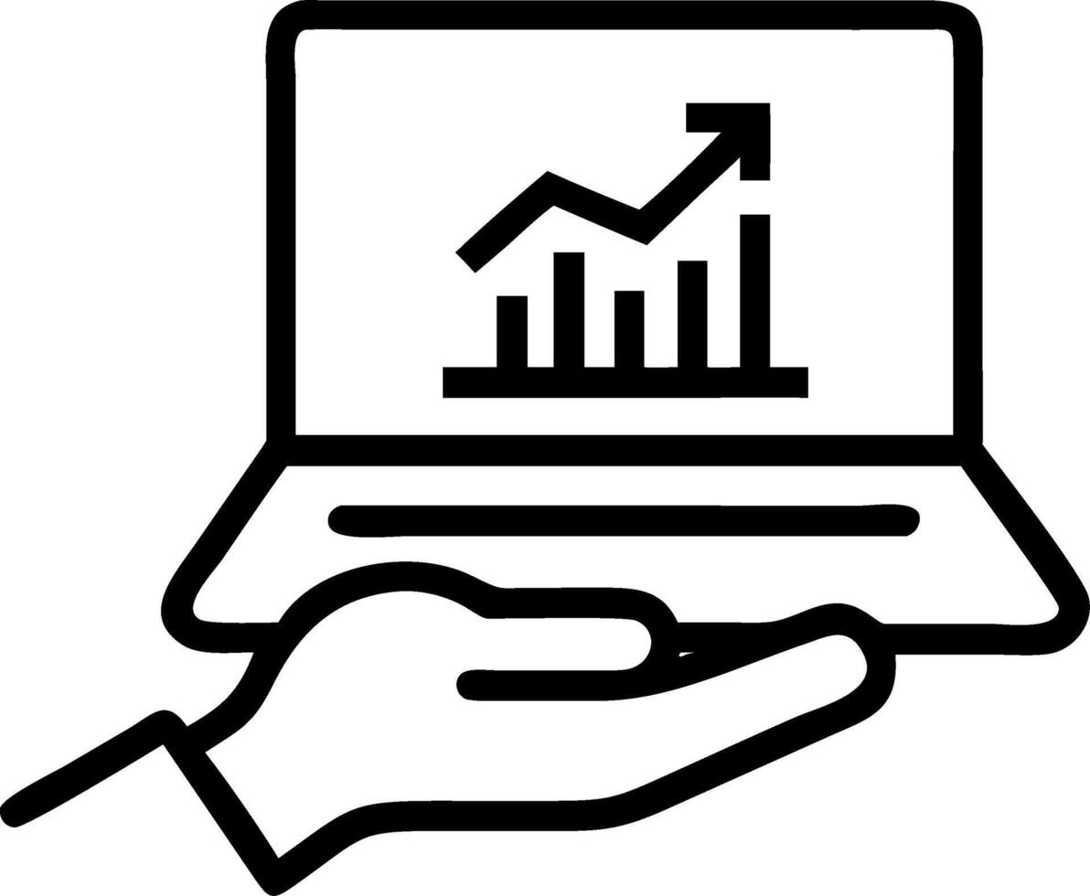 Banker holding open laptop displaying financial charts Set A vector