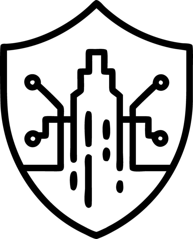 Abstract shield over cityscape with circuit patterns and copy space Set A vector