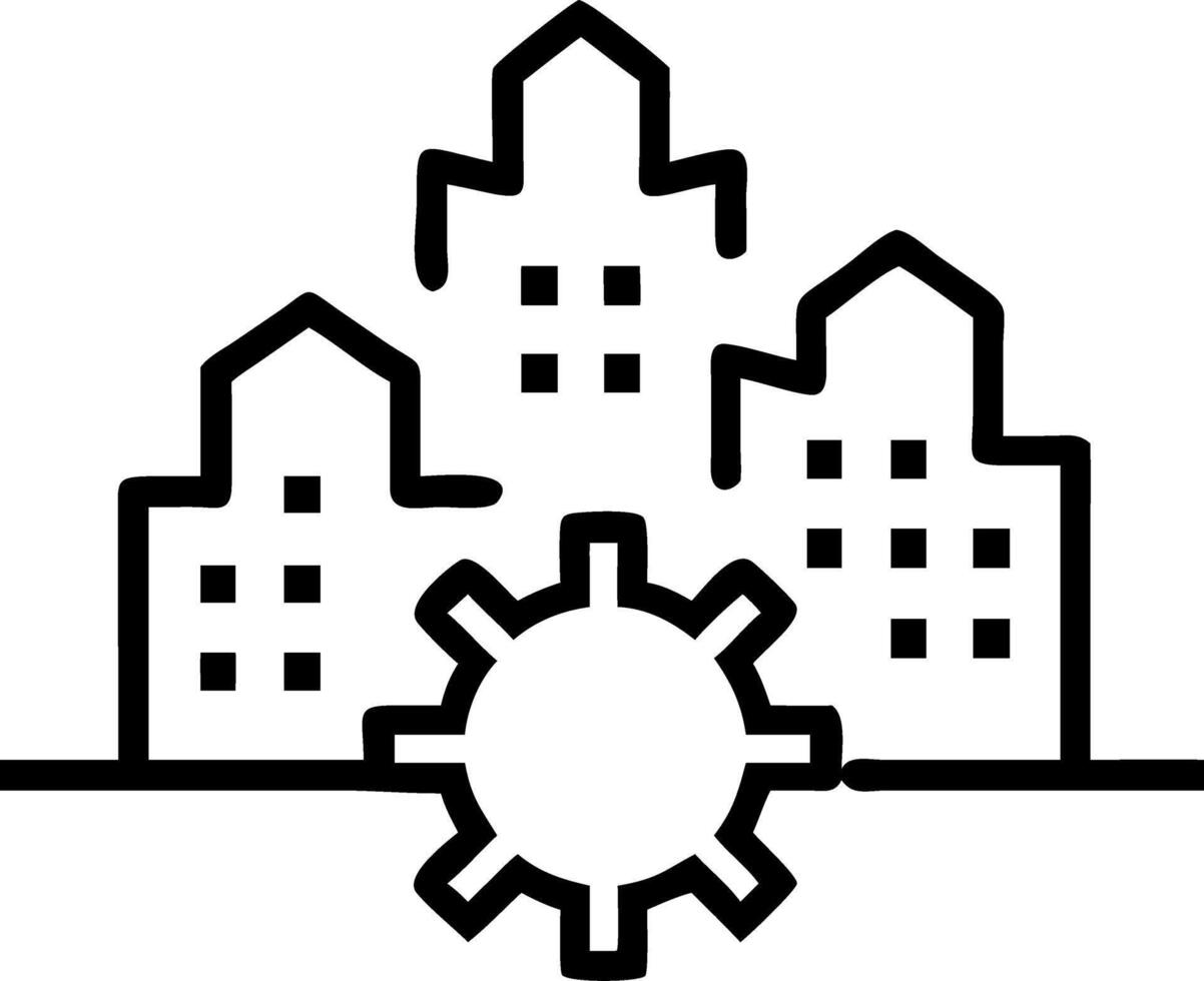 Abstract cityscape with gears integrated into buildings Set A2 vector