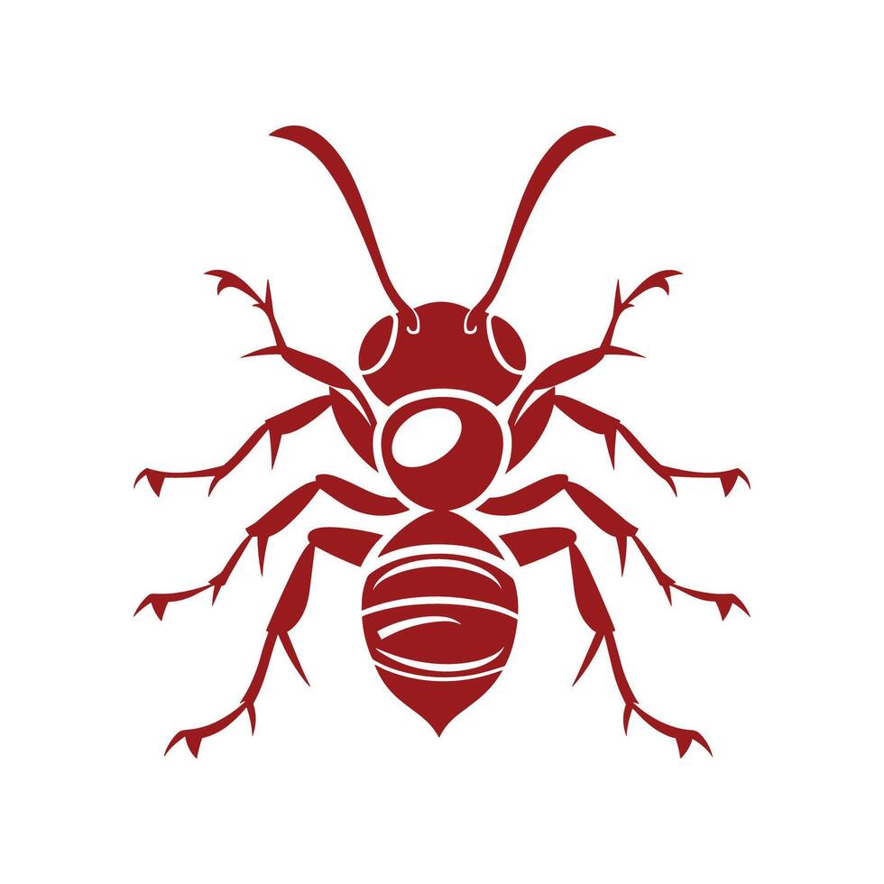 Red ant with black eyes and legs. The ant is standing on a white background vector