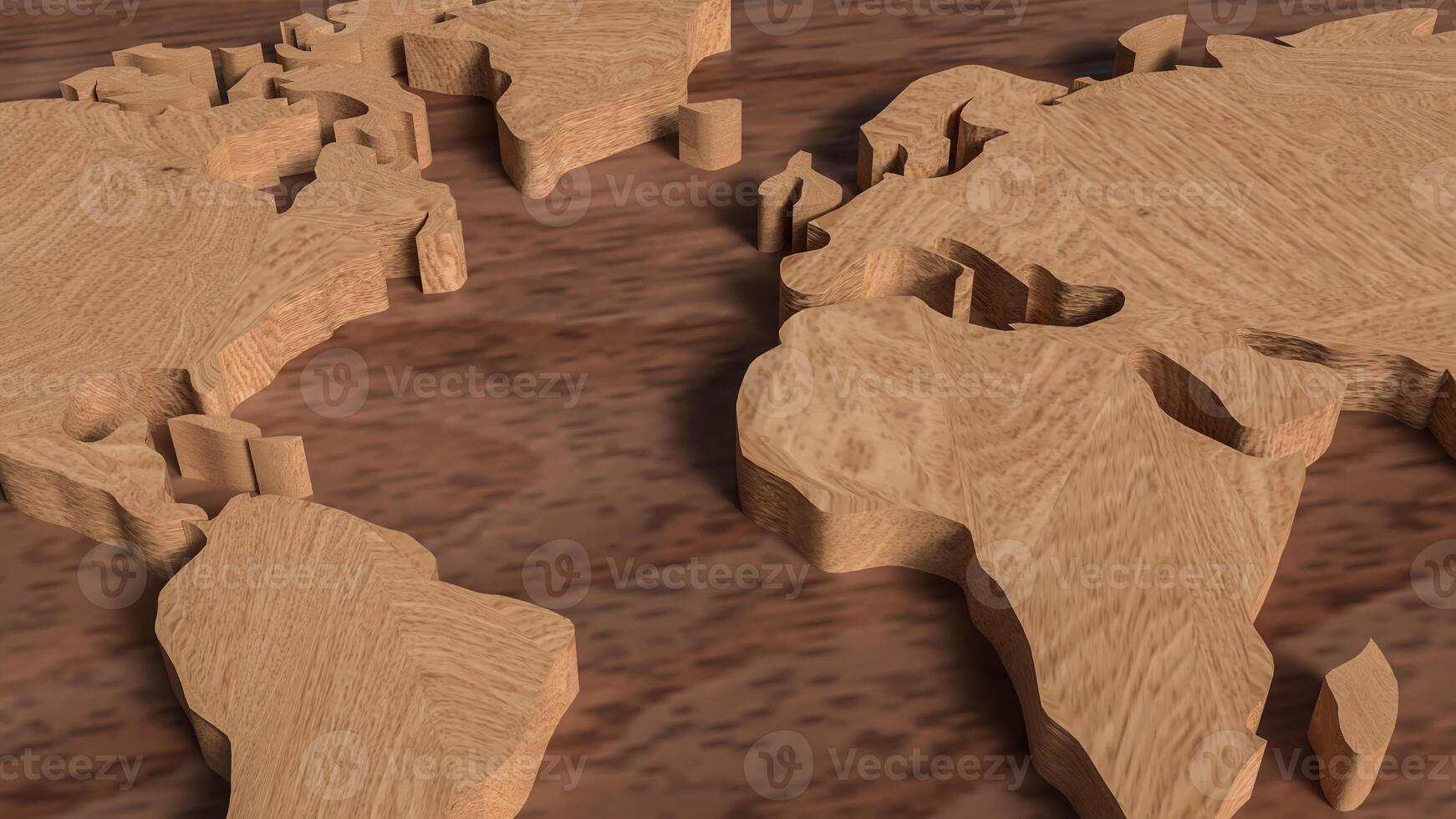 The Wood world map for Business or education concept 3d Rendering. photo
