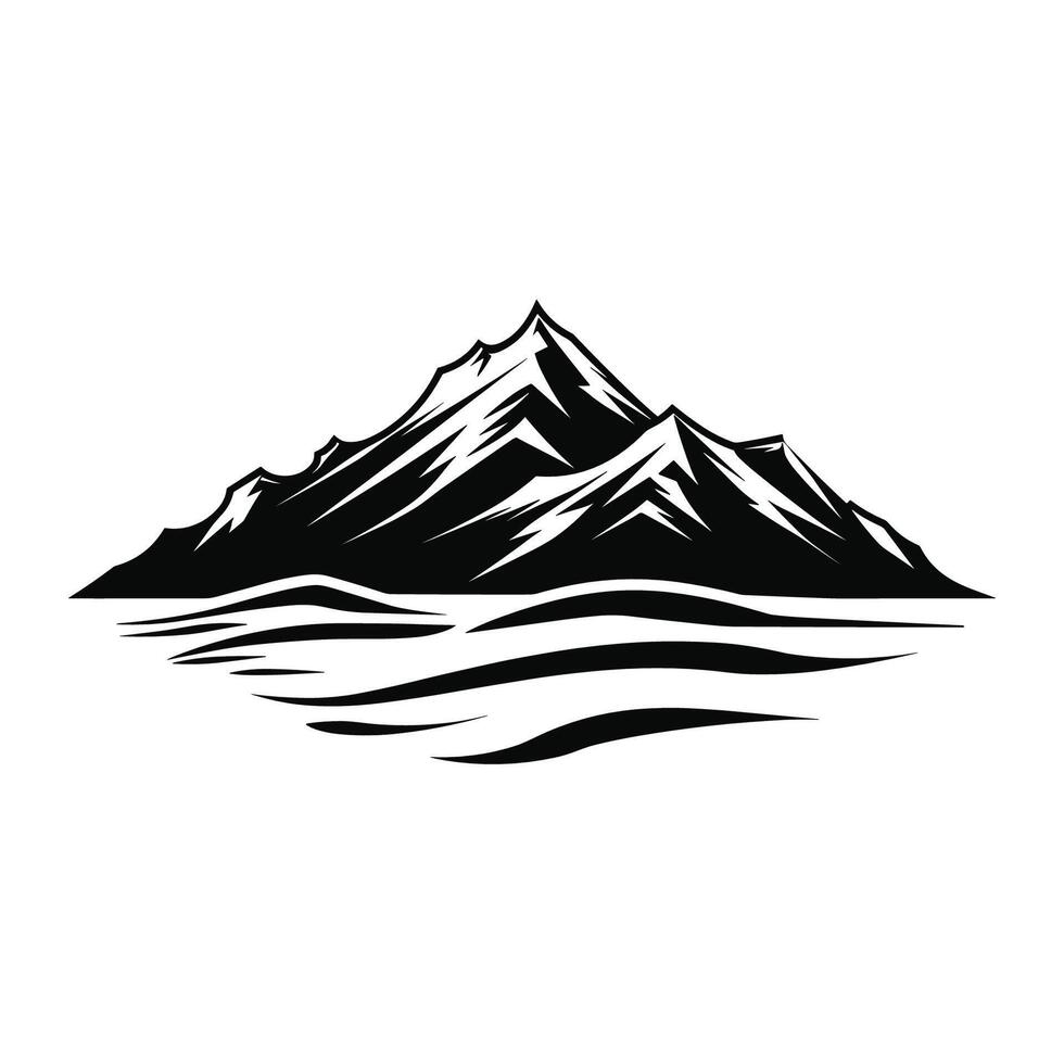 Mountain range with a body of water in the foreground. The mountain range is very tall vector