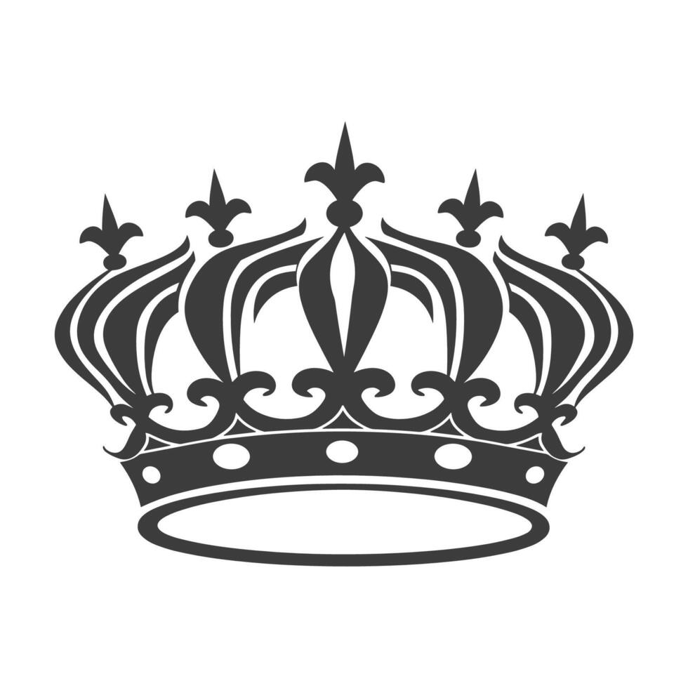 Crown with a lot of detail and a lot of spikes. It is black and white. The crown is very detailed vector