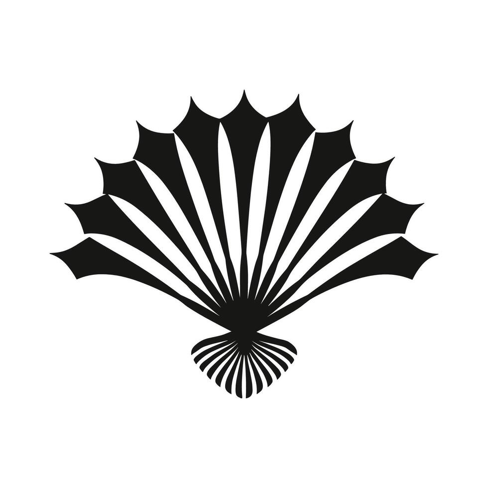 Black and white drawing of a fan with a white background. The fan is open and has a lot of detail vector