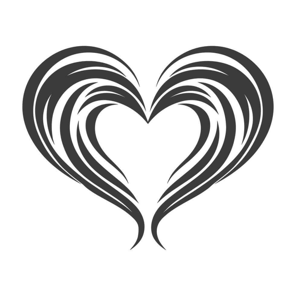 Heart with black hair is drawn on a white background. The heart is surrounded by black hair vector