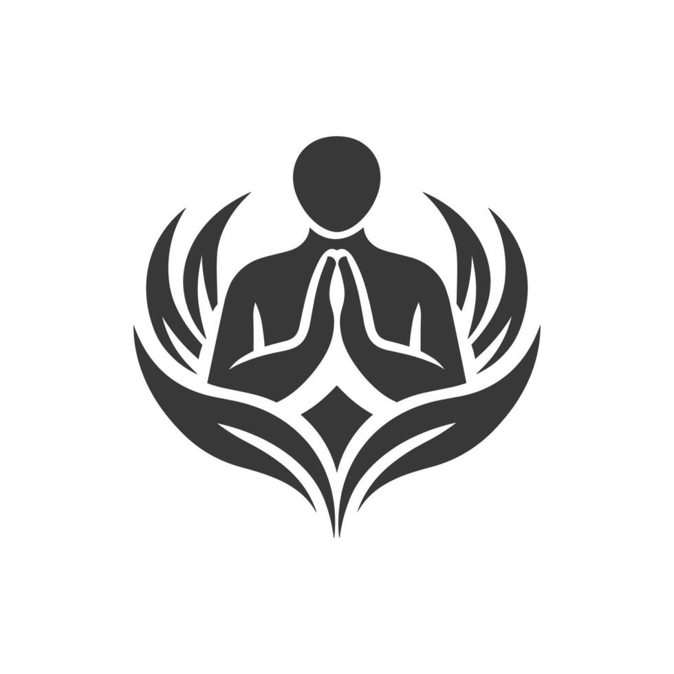 Person is praying in a circle with leaves. Concept of peace and spirituality vector