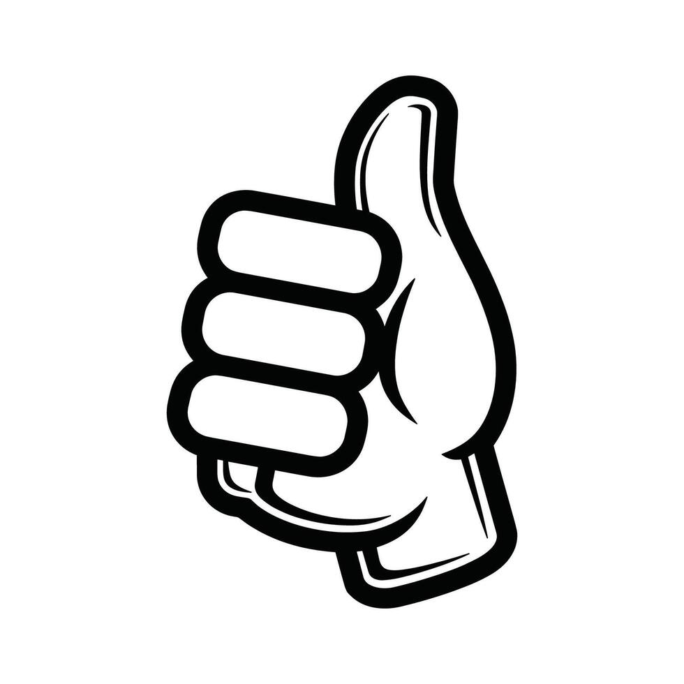 Thumbs up sign is shown in black and white. The sign is a symbol of approval or agreement vector